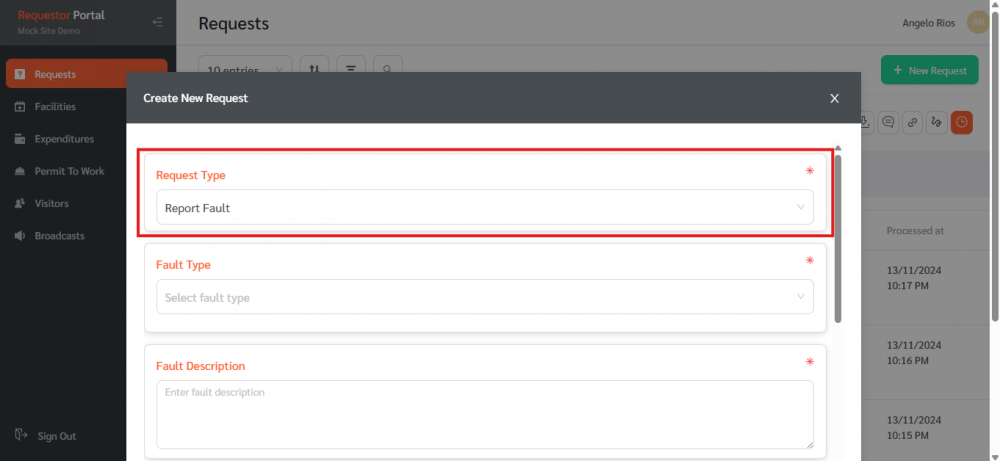 Creating a New Request in the Requestor Web Portal - FacilityBot ...
