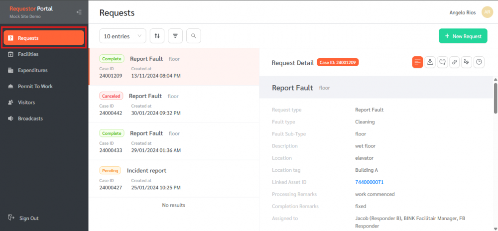 Viewing the Request History in the Requestor Web Portal - FacilityBot ...