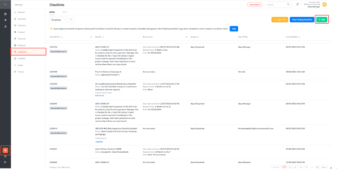 Checklist Labels - FacilityBot - Facilities Management Software