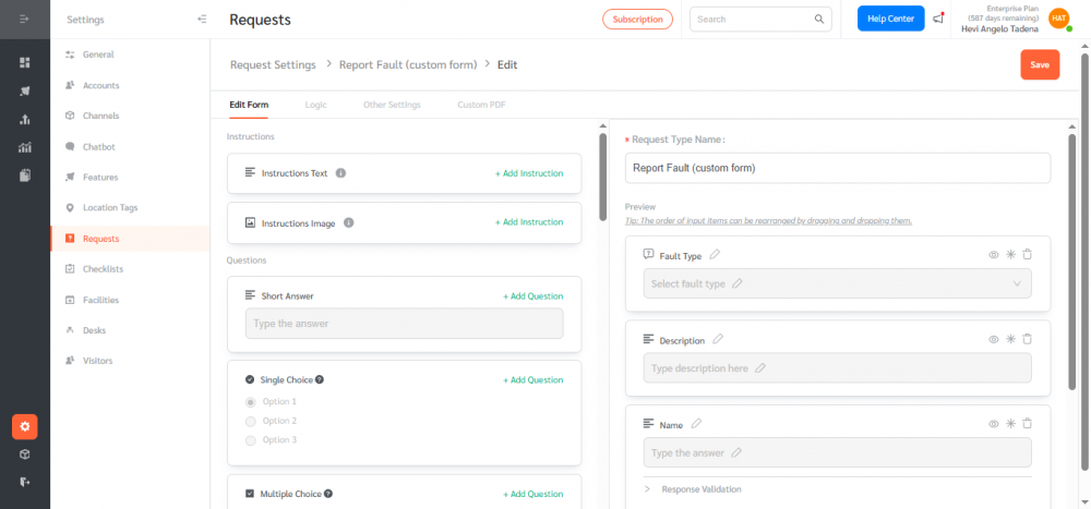 Requests : Custom PDF Output - FacilityBot - Facilities Management Software